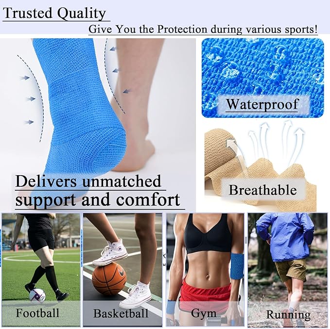 Self Adhesive Tape Wrap 8 Rolls,Non-Woven Self Adherent Vet Wrap Tape,10CM x 4.5M Cohesive Bandage Tape for Wrist & Ankle,Elastic Grip Cover (8colors-8Rolls(4inches))