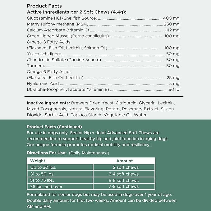 Glucosamine for Dogs Hip and Joint Supplement - 60 Senior Dogs Mobility Soft Chews - Made with Glucosamine, MSM, Chondroitin, Green Lipped Mussels and More - Made in The USA