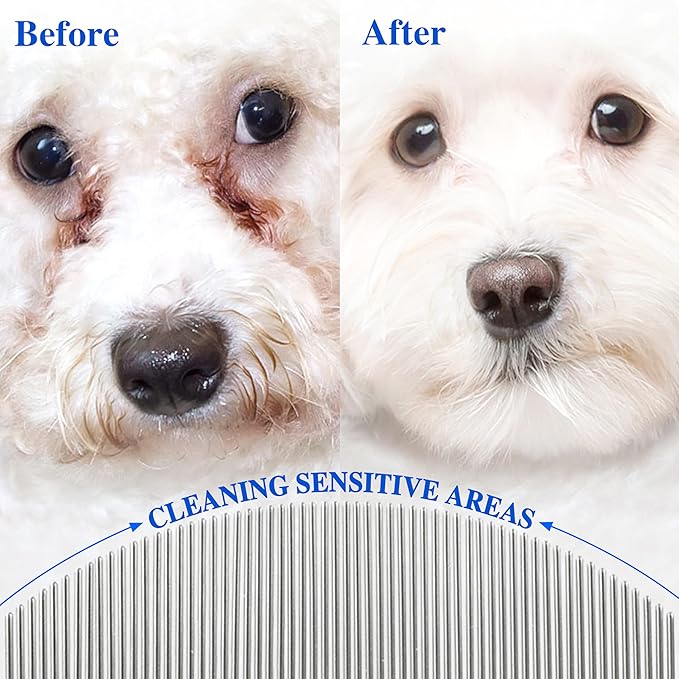 2 Pack Professional Eye Comb For Pets,Stainless Steel Tear Stain Remover For Cats & Dogs,Gentle Round-Head Grooming Tool,Precisely Removes Stains, Dirt And Debris From The Eye Area
