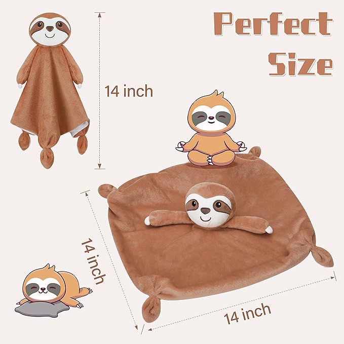 Pro Goleem Sloth Security Blanket Soft Loveys for Babies for Boys and Girls Newborn Lovie Infant Blankie Sloth Baby Stuff Baby Snuggle Toy Stuffed Animal Baby Gifts 14 Inch