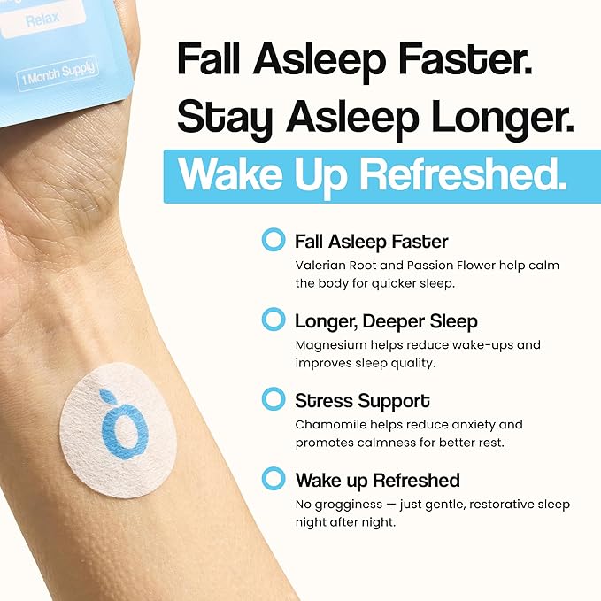 Natural DEEP Sleep Patches for Adults: 8-Hour Time-Release Formula for Sustained Rest & Superior Absorption W/Ashwagandha, Magnesium, Passionflower, Valerian Root, Lemon Balm & Chamomile