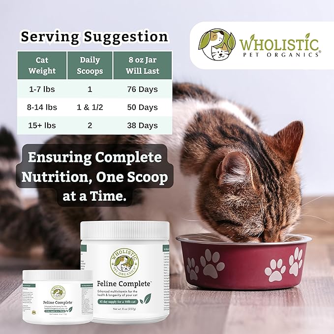 Wholistic Pet Organics Feline Complete - 8 Oz - Multivitamin & Probiotic Powder for Cats - Natural Cat Food & Digestive Support