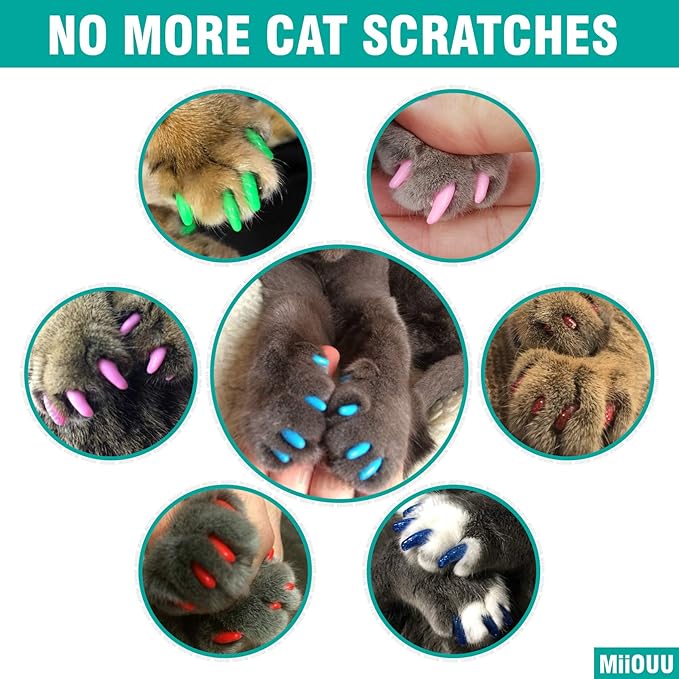 10x Colors / 100 pcs Cat Nail Caps | Cat Claw Covers with Adhesives and Applicators | Alpha (M)