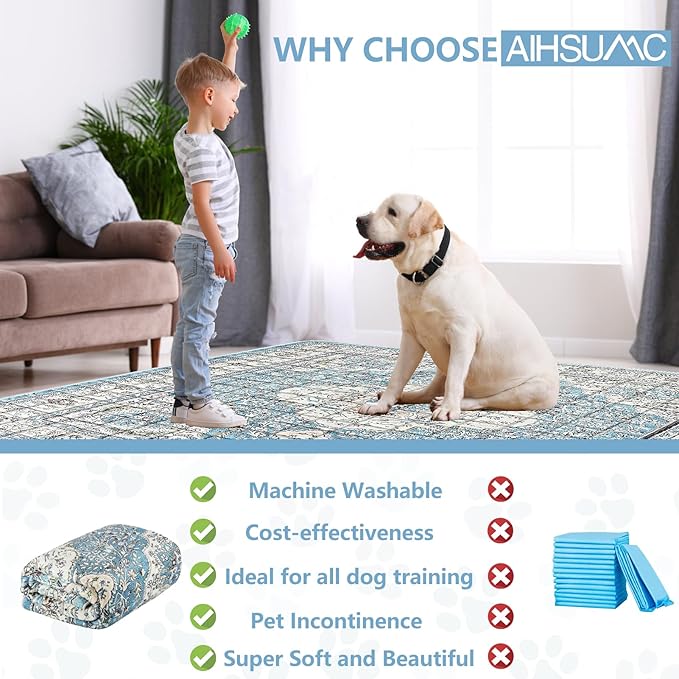 Extra Large Washable Pee Pads for Dogs (72"x72"), Upgrade Reusable Puppy Pads with Non-Slip Rug Pad, Super Thickening Absorbent Leakproof Dog Traning Pads Whelping Pad for Dogs, Doggie