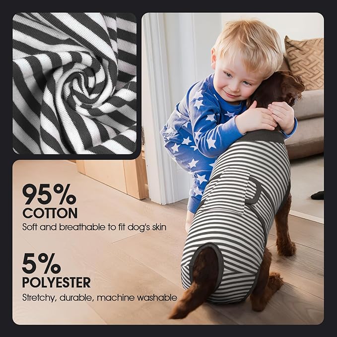 FUAMEY Dog Recovery Suit Male,Dogs Surgery Neuter Suits Puppy Spay Shirts for Female Protect Dog's Skin Anti Licking Abdominal Wounds Doggie Onesie Pet Bodysuit Alternative to Cone Gray Stripes L