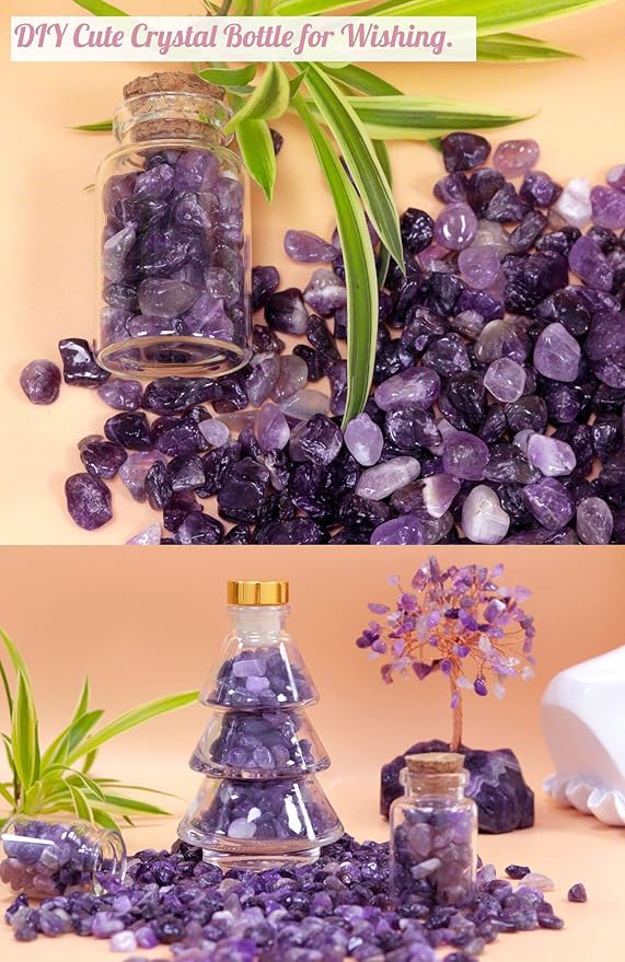 1lb Amethyst Aquarium Gravel Rocks Natural Tumbled Healing Crystal Chips Bulk Gemstones Tumbled Crushed Stones for Fountain Vase Filler Planters Decorative Fish Tank Potted Reiki Energy Balancing