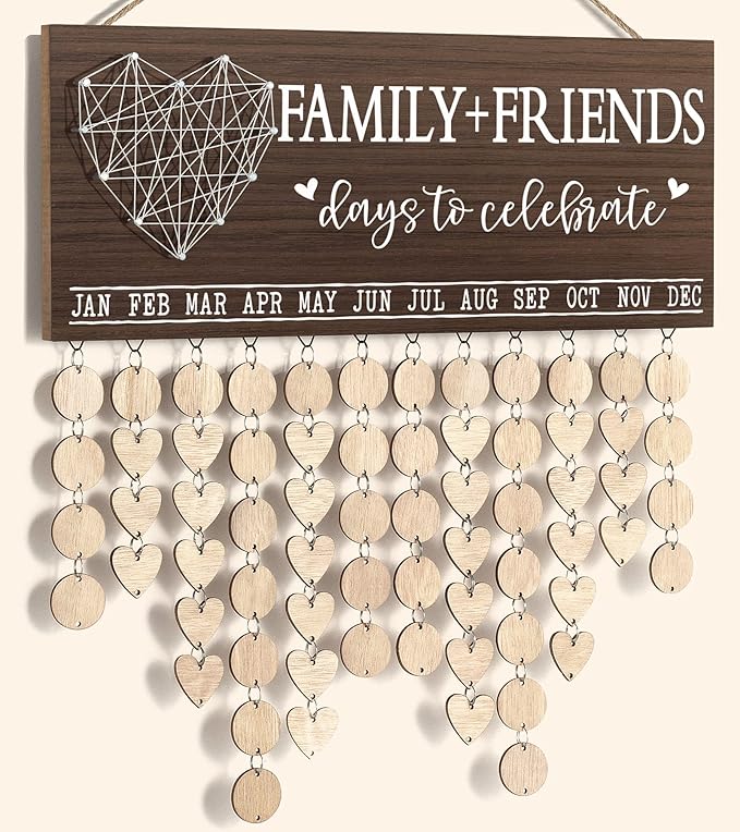 Christmas Grandma Gifts for Mom from Daughter, Wood Family Birthday Reminder Calendar Board Wall Hanging DIY Birthday Tracker Plaque with 120 Tag, Best Mom Dad Grandma Gifts for Birthday Thanksgiving