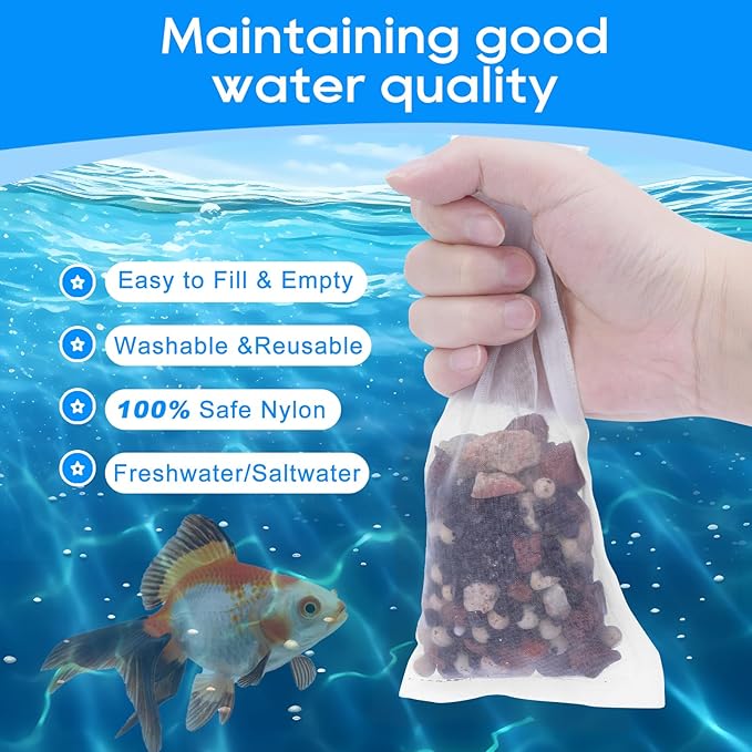 15PCS Media Bags for Aquarium, Extra Fine Mesh Bag Reusable Nylon Net Aquarium Filter Bags with Plastic Zipper for Extra Fine Resins Filter, 3.1 x 7.9 Inch