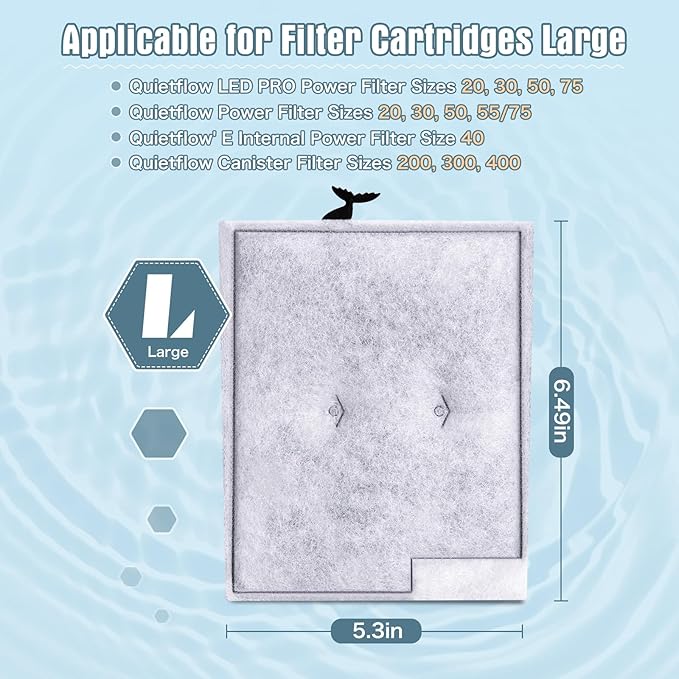 12 Pack Large Filter Cartridges Compatible with Aqueon QuietFlow Power Filter Size 20,30,50,75 & E Internal Power Filter Size 40 & Canister Filter Size 200/300/400 & Zilla Large Filter