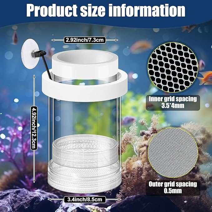 2 Pcs Breeder Box for Fish Tank Aquarium Breeder Separation Net Breeding Box with Suction Cup for Small Fish Shrimp Clownfish Guppy(White,M)