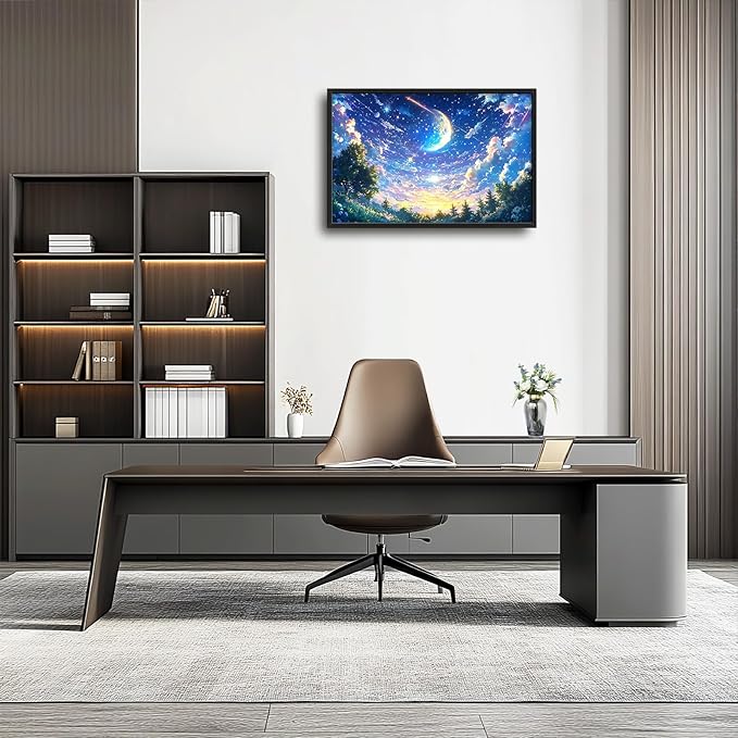 Framed Large Anime Sky Wall Art for Living Room, Oversized Fantasy Night Sky Forest Wall Decor Nature Canvas Painting Modern Artwork Home Decoration for Living Room Bedroom Office 36"x24"