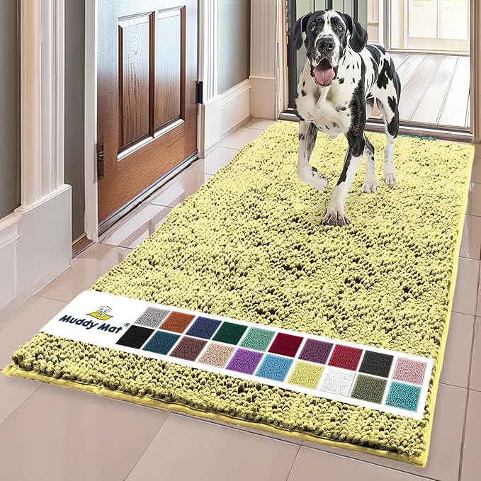 Muddy Mat® Original Dog Door Mat for Muddy Paws, Super Absorbent Microfiber, Non-Slip Washable Pet Rug, Quick Dry Chenille Entryway Carpet, Machine Washable Indoor Outdoor mat, Yellow 35"x60"