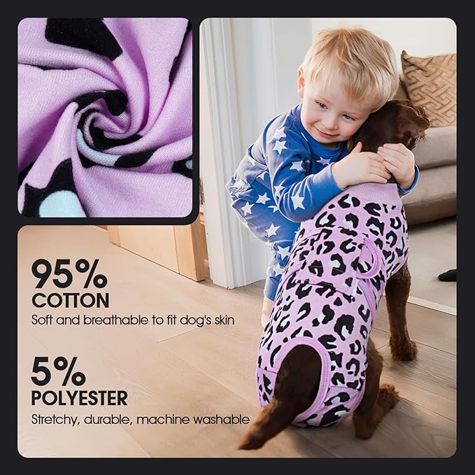 FUAMEY Recovery Suit for Dogs After Surgery,Soft Breathable Dog Bodysuit E-Collar & Cone Alternative Surgical Suit,Male Female Dog Neuter Spay Suits Anti Licking Wounds Onesie Purple Leopard XS