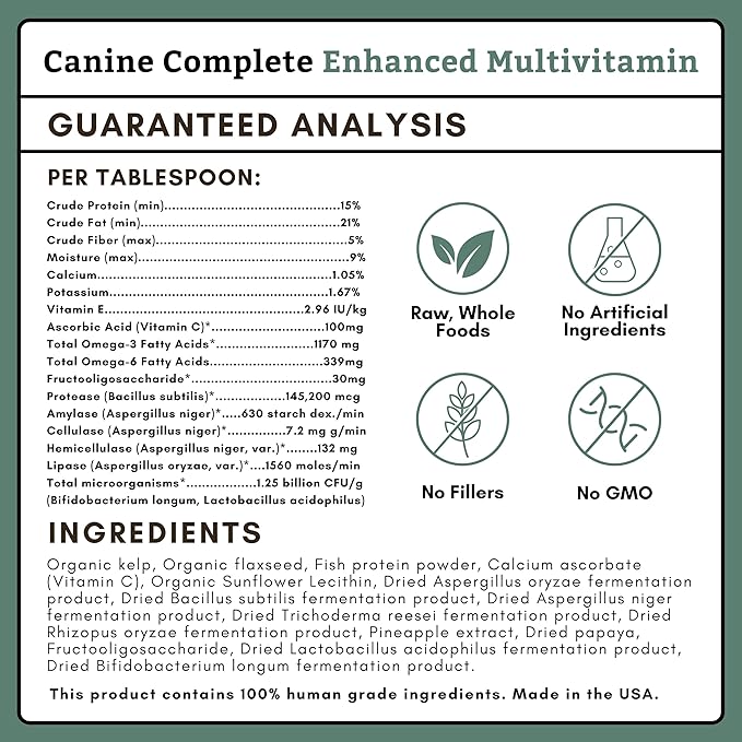 Wholistic Pet Organics Canine Complete - Dog Multivitamin Powder - 4 Lb - Daily Dog Vitamins and Supplements for Homemade Food - Immune System, Skin, Coat & Overall Health - Small and Large Breed