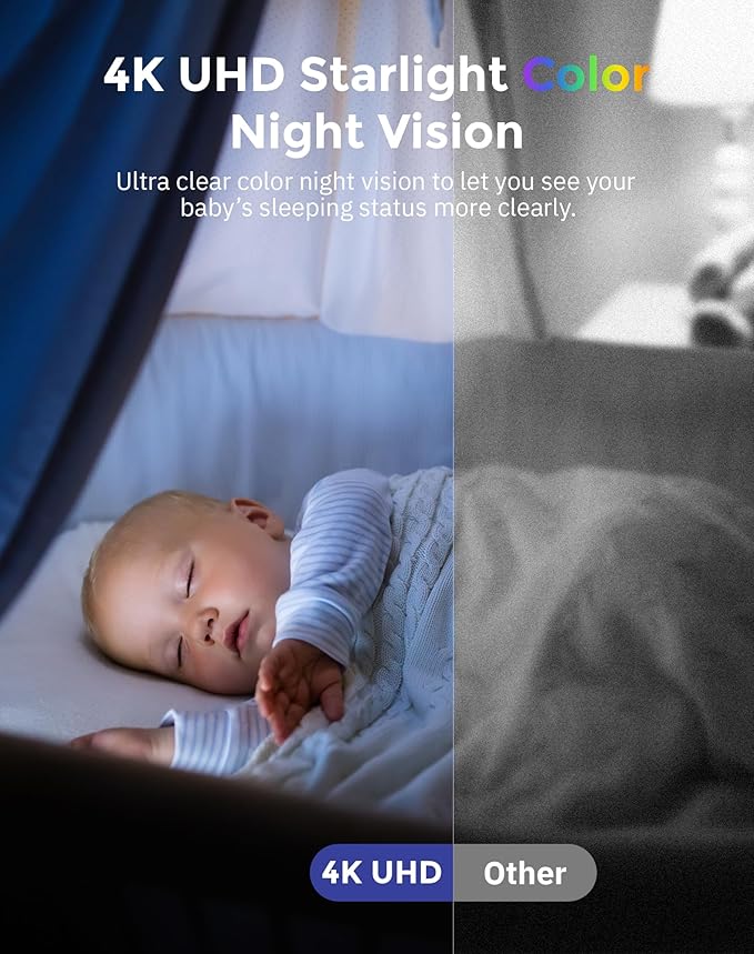 Hugolog 4K 8MP Indoor Pan/Tilt Security Camera with Auto-Focus,Ideal for Baby Monitor/Pet Camera/Home Security,Starlight Color Night Vision,Human/Pet AI,Noise Reduction,US Cloud,Works with Alexa