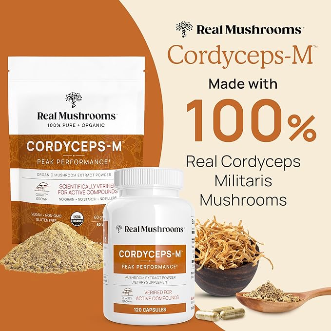 Real Mushroom Cordyceps Mushroom Powder - Cordyceps Mushroom Energy and Performance - Organic Cordyceps Powder with Beta-Glucans, Vegan Supplement, Non-GMO, 150 Servings