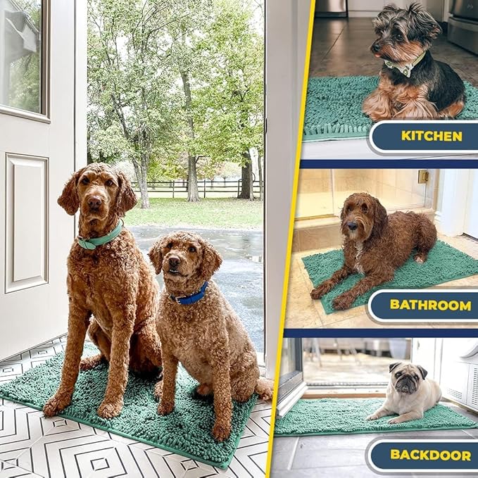 Muddy Mat® AS-SEEN-ON-TV Highly Absorbent Microfiber Door Mat and Pet Rug, Non Slip Thick Washable Area and Bath Mat Soft Chenille for Kitchen Bedroom Indoor and Outdoor - Seafoam Green 36" x 120"