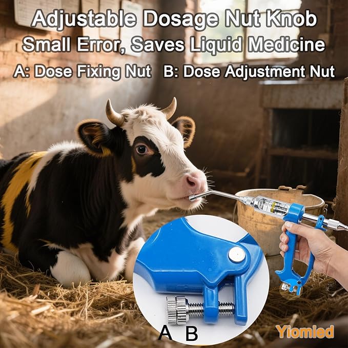 20ML Veterinary Metal Feeding Gun, Continuous Drench Gun Dosing Device Veterinary Adjustable Medicine Dispenser Husbandry Autonomous Feeding Tool, for Pig Cow, Sheep, Horse (Blue, 20ML No Bottle)