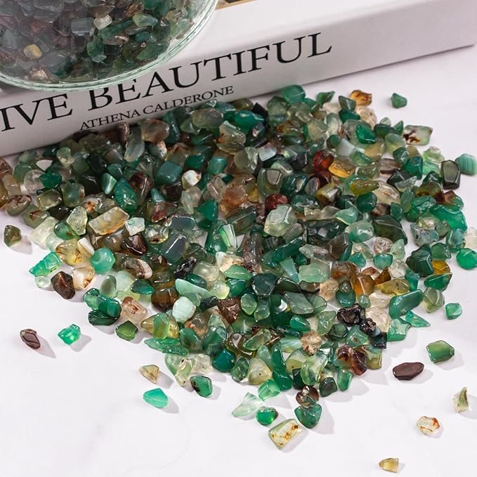 0.5 Lb/230g Green Agate Aquarium Gravel Rocks Crushed Stone Crystal Chips Bulk, Natural Crystal Quartz Stone Pebbles Irregular for Aquarium, Vase Fillers, Succulent Plants Decor - 5-7mm