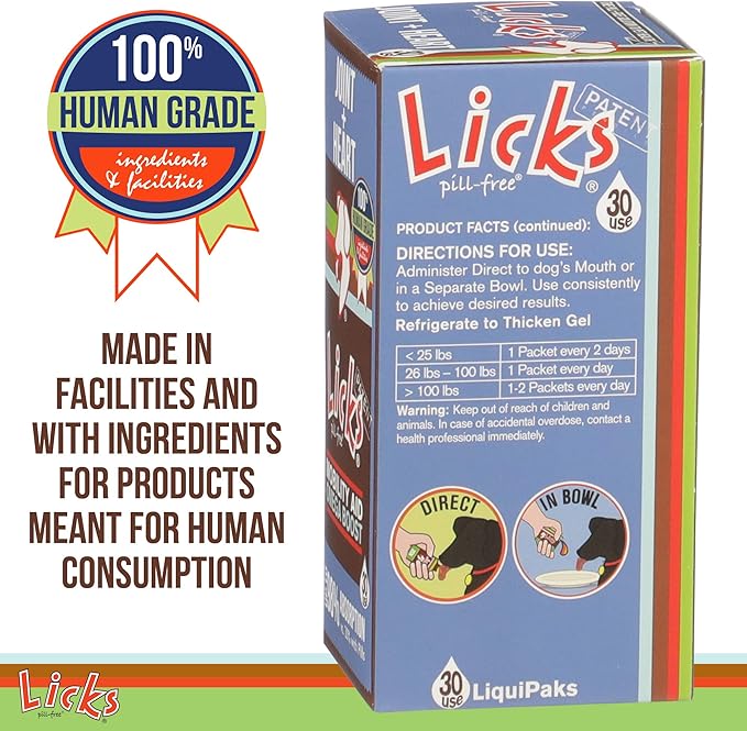 Licks Pill-Free Dog Joint and Heart - Glucosamine & Omega 3 Fish Oil Supplement for Dogs - Inflammation Supplements for Joint Support - Gel Packets - 30 Use