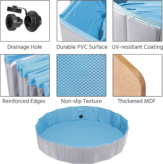 Yaheetech Dog Pet Bath Pool Foldable Hard Plastic Doggie Duck Swimming Pool Collapsible PVC Outdoor Bathing Tub Dog Pools for Large Small Dogs-63 x 11.8 inch,XXL,Gray