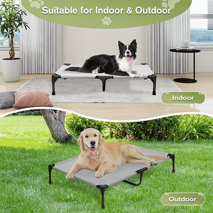 Elevated Dog Bed 42 Inch - Breathable Raised Pet Bed for Large Dogs, Waterproof Dog Cot Bed Easy to Assemble, Durable Portable Pet Cot with Non-Slip Feet, Grey