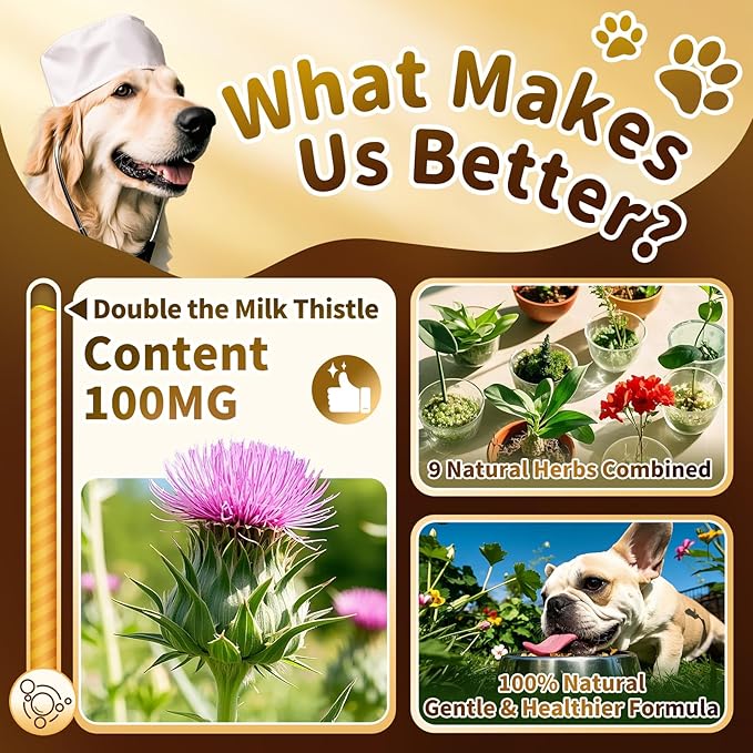 Milk Thistle for Dogs – 9-in-1 Liver and Kidney Support Drops with Artichoke, Resveratrol, Marigold Extract, 100% Natural Detox Supplement for Liver Function, Split Dropper, Chicken Flavor, 2Oz