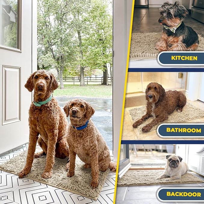 Muddy Mat® AS-SEEN-ON-TV Highly Absorbent Microfiber Door Mat and Pet Rug, Non Slip Thick Washable Area and Bath Mat Soft Chenille for Kitchen Bathroom Bedroom Indoor and Outdoor - Beige XXXL 72"X48"