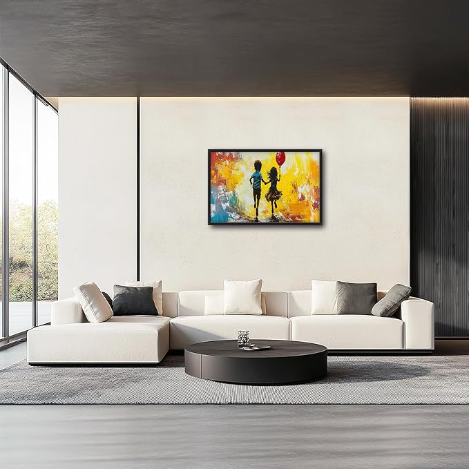 Framed Large Banksy Wall Art for Living Room, Oversized Colorful Graffiti Children Wall Decor, Peaceful Canvas Painting Pictures Modern Artwork Home Decoration for Living Room Bedroom 36"x24"