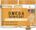 Omega 3 Fish Oil for Dogs -360 Soft Chew Omega Treats for Skin and Coat -Salmon Oil Blend of Essential Fatty Acids, Vitamins, Antioxidants, Minerals -Made in USA (2 Packs of 180, Chicken Flavor)