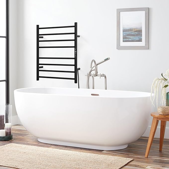 KEG Smart WiFi Towel Warmer Wall Mounted with Built-in Timer and Temperature Adjust Control, 8 Bars Electric Stainless Steel Heated Towel Racks for Bathroom Black