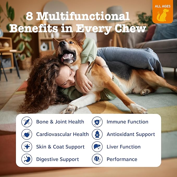 Zesty Paws Multivitamin Treats for Dogs, Glucosamine Chondroitin Joint Support + Digestive Enzymes & Probiotics, Grain Free Dog Vitamins and Supplements for Skin & Coat, Peanut Butter - 90ct