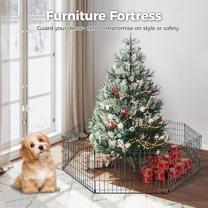 Foldable Dog Playpen 24" Height 8 Panels Metal Exercise Pen with Door - Indoor/Outdoor Puppy Playpen for Small Dogs, Portable Pet Fence for Yard Garden Camping, Black