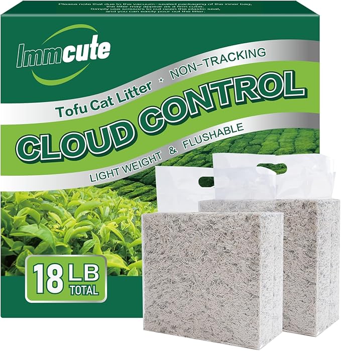 18lbs Tofu Cat Litter Clumping, Flushable, Dust-Free, Low Tracking, Lightweight, Ultra Absorbent and Fast Drying, 100% Natural Pea Husk Kitty Litter Solubility in Water, (9lbs×2bags)