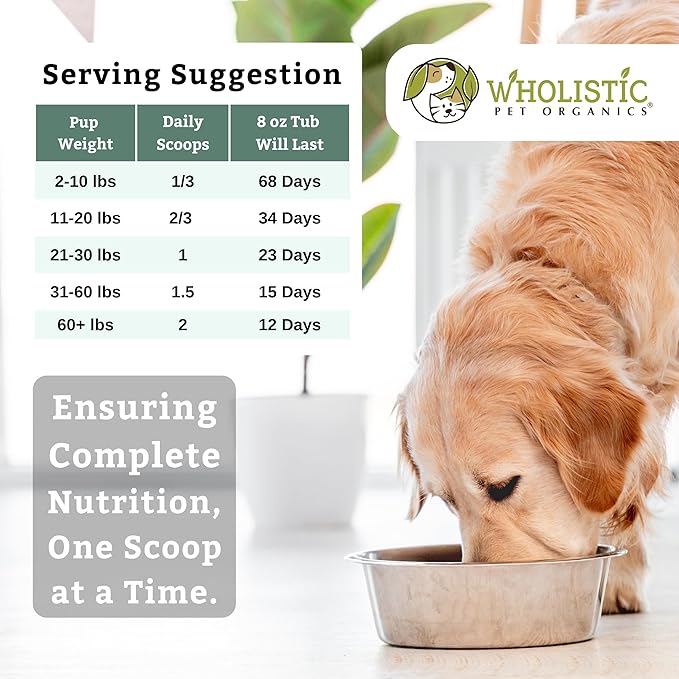 Wholistic Pet Organics Canine Complete - Dog Multivitamin Powder - 8 Oz - Daily Dog Vitamins and Supplements for Homemade Food - Immune System, Skin, Coat & Overall Health - Small and Large Breed