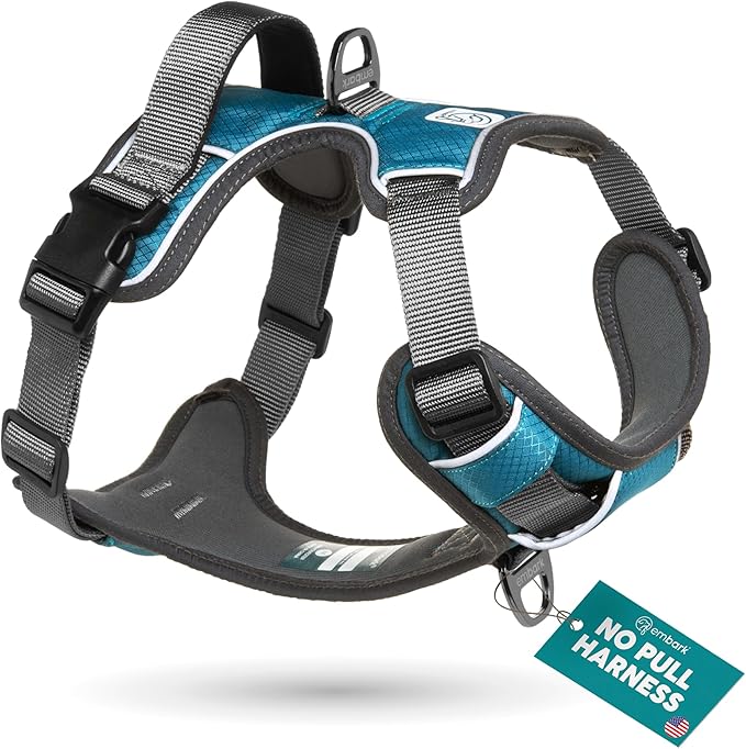 Embark Adventure Dog Harness, Reflective Trim No Pull Dog Harness for Large Dogs - Military Grade Nylon, Front Clip with Gel Lined Handle.