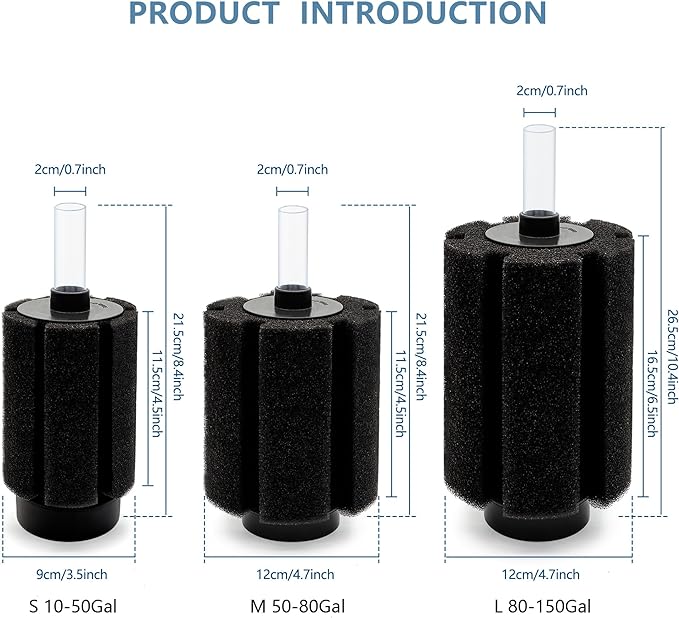 125-150 Gal Extra Large Aquarium Sponge Filter with Air Stone and Ceramic Media, 4 Pack Quiet Fish Tank Sponge Filter for Breeding Fry Betta Shrimp Fish Tank