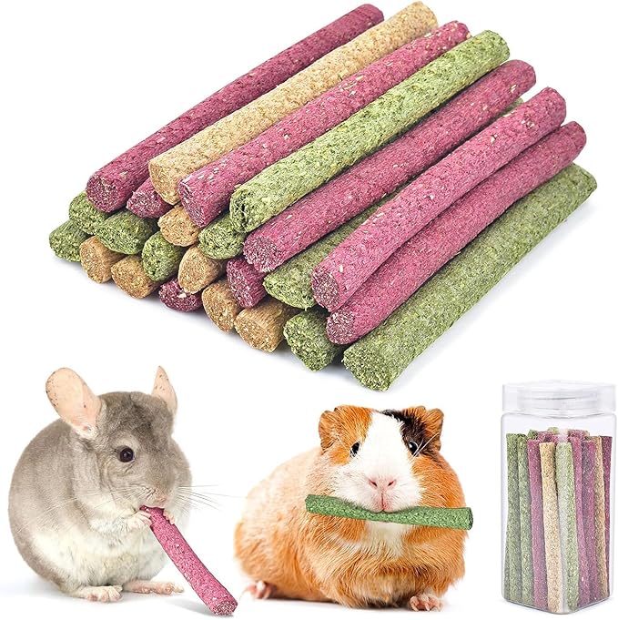 ERKOON Timothy Hay Sticks,Rabbit Chew Toys for Teeth Natural Molar Sticks Rabbits Treats for Bunnies, Chinchilla Guinea Pigs, Gerbil, Hamster (25 Pcs)