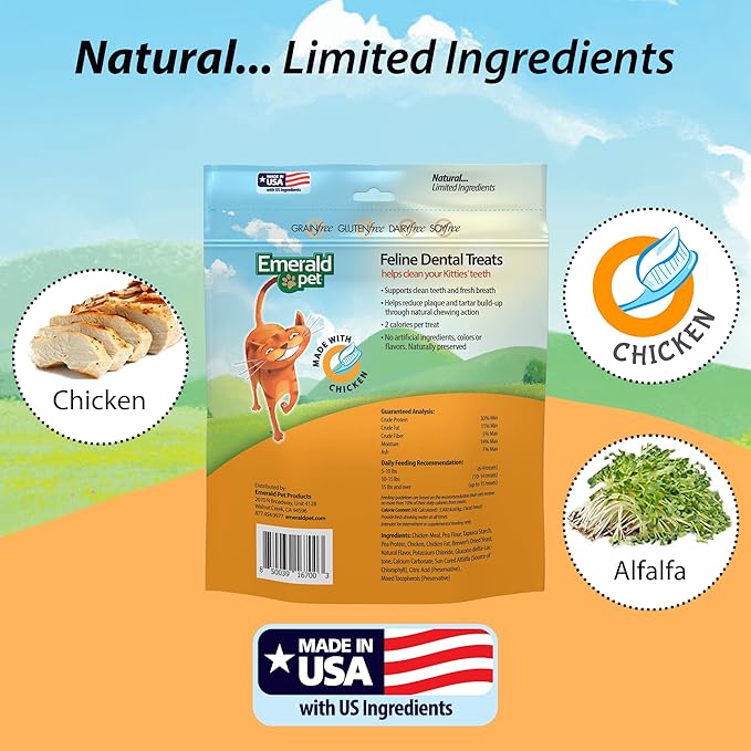 Feline Dental Treats — Tasty and Crunchy Cat Treats Grain Free — Natural Dental to Clean Teeth, Freshen Breath, and Reduce Plaque and Tartar Buildup — Chicken, 32 oz