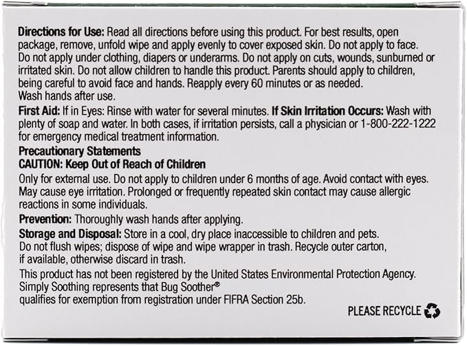 Bug Soother Wipes (30 ct) - Natural Insect, Gnat and Mosquito Repellent & Deterrent - 100% DEET-Free Safe Bug Wipes for Adults, Kids, & Pets - Made in USA