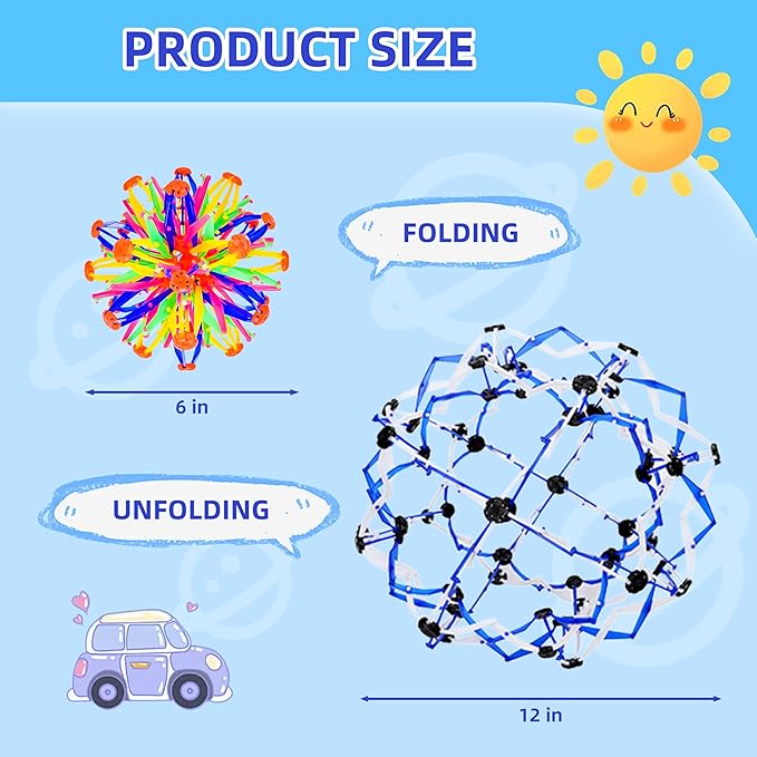 2Pcs Colorful Sphere Expandable Breathing Balls Fidget Toy-Great Anxiety Stress Reliever,Collapsible Expanding Magic Ball Toys for Kids & Adults Mindfulness Meditation Practices , Yoga -ADHD