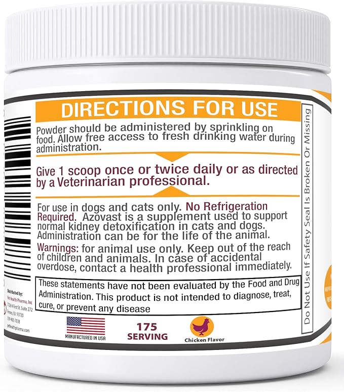 Azovast Powder Kidney Restores & Kidney Powder for Dogs & Cats, (4 Oz) - (175 Scoop/Jar) NO Refrigeration Required - Help Support Kidney Function & Manage Renal Toxins (Made in U.S.A) (4 Oz)
