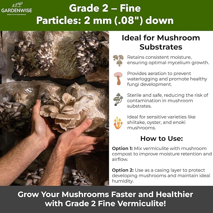 Organic Fine Vermiculite for Indoor Gardening Plants and Mushrooms – Enhances Soil Aeration, Seed Germination, Rooting Cuttings – Small Packages and Bulk (Vermiculite Grade 2 – Fine, 15 quarts)