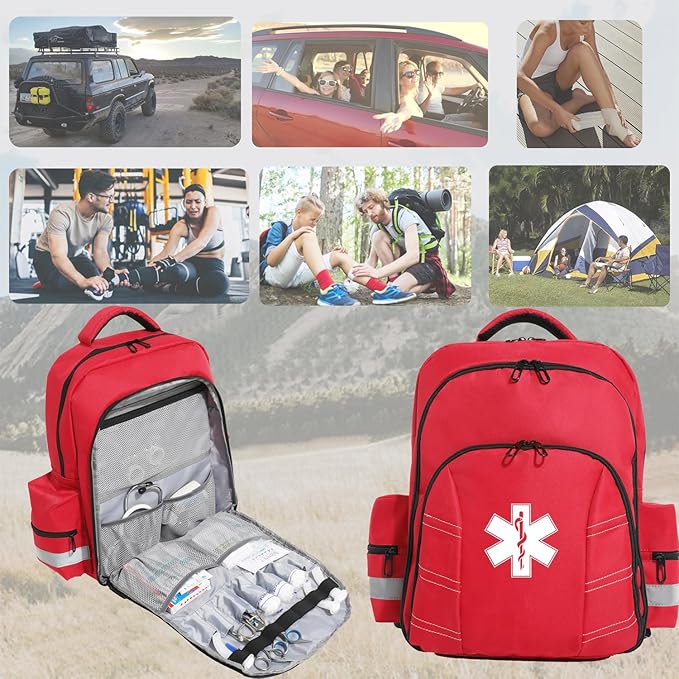 Red Medicine Backpack for School Empty First Aid Bag for Trauma Medication Safety Backpack Travel Paramedic Bag EMS EMT for Nurse Responder(bag only)