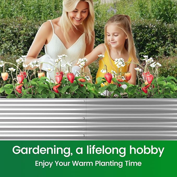 FRIZIONE 2pcs 9 in 1 Tall 8x2ft Galvanized Raised Garden Bed Outdoor,Steel Garden Bed for Vegetables,Above Ground Garden Box for Flower,Metal Raised Beds for Gardening