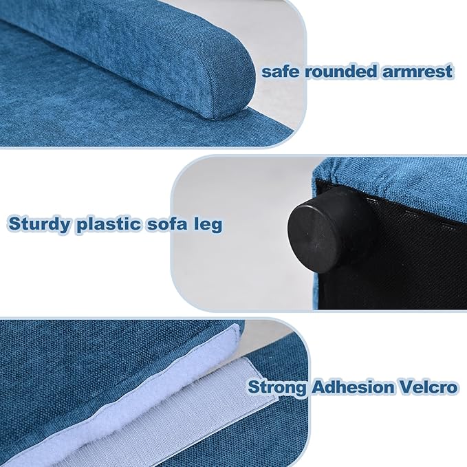 AFBKSS&BB Pet Sofa with Hidden Storage for Puppy and Cat,Linen Fabric Dog Sofa,Cat Couch with Wooden Frame (Blue)