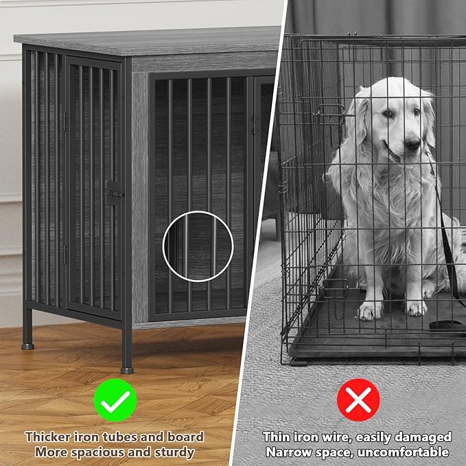 EasyCom 63" Dog Cage Furniture for 2 Pets with Divider, XL Wooden Double Dog Crate Furniture TV Stand for Mideum Breed, Durable and Sturdy