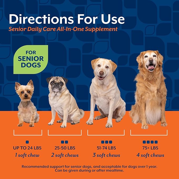 NaturVet All-in-One Senior Dog Daily Care Supplement, 8-in-1 Support Dog Soft Chews for Mobility, Skin, Heart, Teeth, Cognition, Eyes, Hickory Smoked Bacon Flavored Pet Supplement for Dogs, 60 Count
