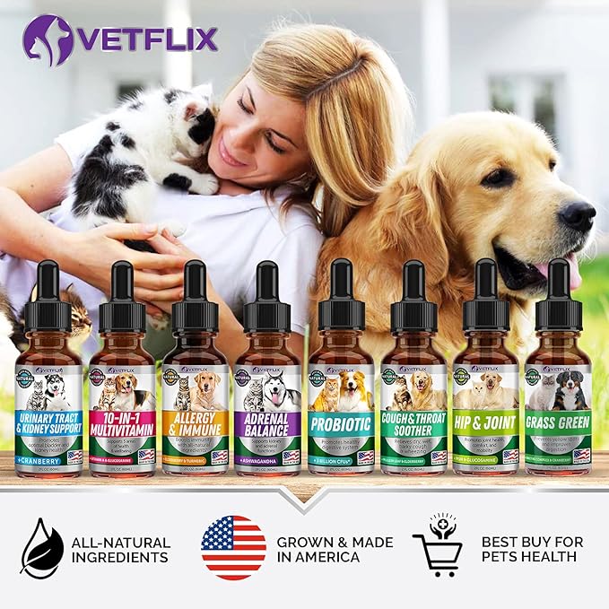 Premium Probiotics for Dogs, Cats - Digestive Enzymes & Prebiotics Supplement - Helps to Relieve Diarrhea, Vomiting, Upset Stomach, Gas, Constipation & Bad Breath - Supports Digestive System - 2 Fl Oz