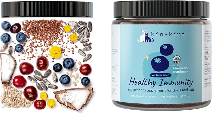 kin+kind Dog Supplement Powder - Supplement for Dogs & Cats for Healthy Immunity - Bladder Support - Natural Formula with Organic Cranberry, Blueberry and Coconut - Made in USA - Bundle (3 x 8 oz)